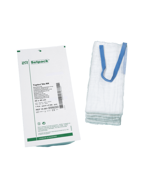Setpack Toptex lite Bauchtuch RK 40x40cm, blau, 4fach, 5 Stk, steril (REF 15015)