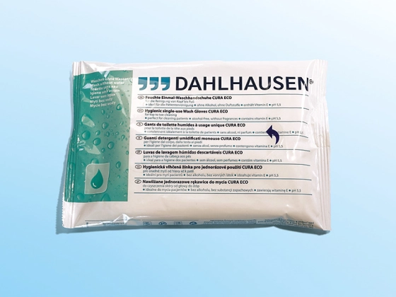 Dahlhausen Einmal-Waschhandschuh Cura ECO, feucht 8 Stk/Pkg / 1 Pg p.P. / REF: 7599000016 / PZN: 19791547
