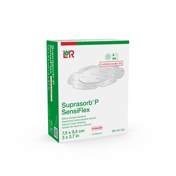Suprasorb P SensiFlex PU-Schaumv. steril multisite border lite, 7,5x9,5cm, 10Stk (REF 400209) / PZN: 19445408