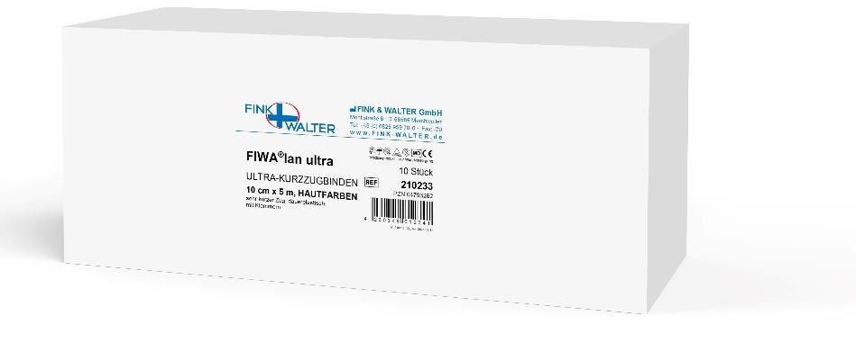 Fink & Walter FIWA®Ian ultra – Ultra-Kurzzugbinde 10cm x 5m, mit Klammer, dauerelastisch, sehr kurzer Zug, hautfarben, Pckg à 10 Stück / 10 St. (REF 210233) / PZN: 04793262