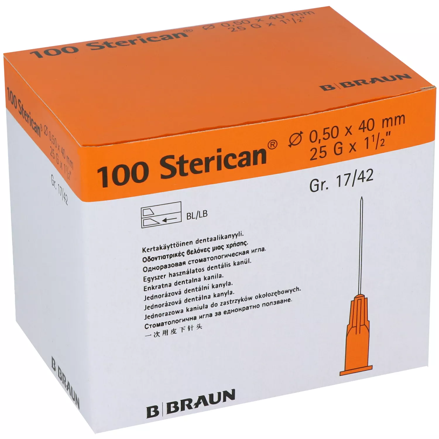 Sterican Kanülen für Dental-Anästhesie 17/42 - G 25 x 1.5 Zoll /0.50 x 40 mm - orange / REF: 9186166 / PZN: 02058009 (Nachfolger -> PZN: 18746409)