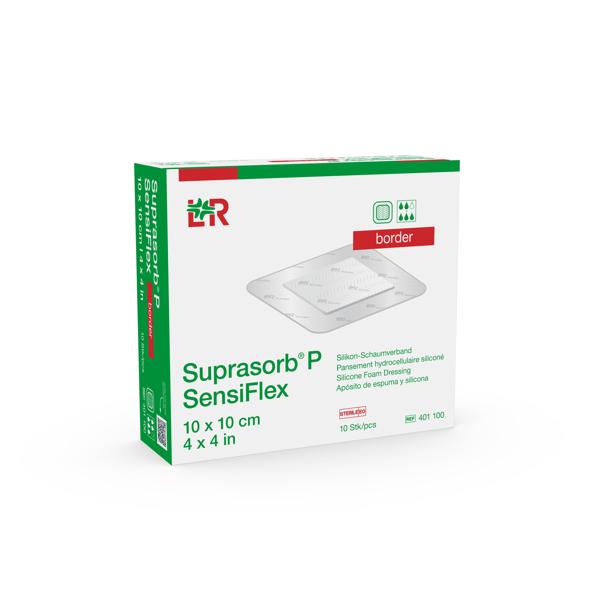 Suprasorb P SensiFlex PU-Schaumverband steril, border, 10x10cm,10Stk (REF 401100) / PZN: 19862968