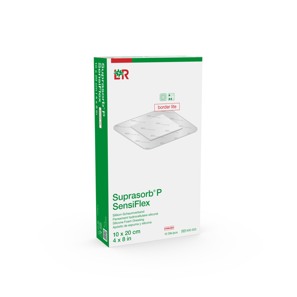 Suprasorb P SensiFlex PU-Schaumverband steril, border lite, 10x20cm, 10Stk (REF 400203) / PZN: 19445331