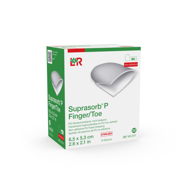 Suprasorb P PU-Schv Finger/Toe nk steril Umfang:8,6cm, Länge:6,5cm, Gr.M, 10 Stk (REF 163071) / PZN: 19283957