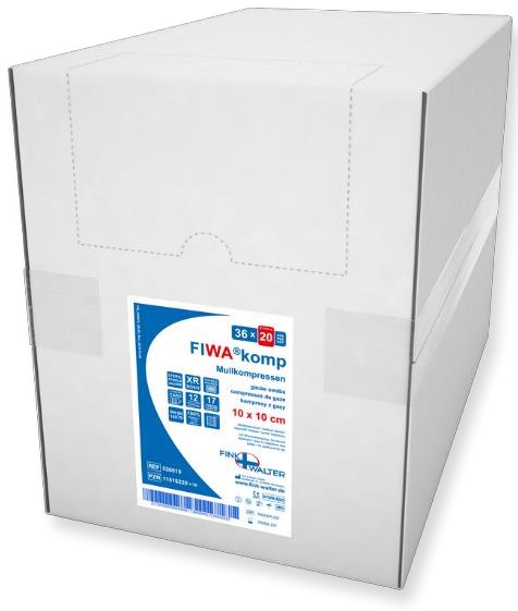 Fink & Walter FIWA®komp - Mullkompressen steril 10x10cm, 12-fach, Röko, VM 17 DIN 14079 BW, doppelt verpackt mit Zählkarte, Set à 20 Stück / 20 St. (REF 520010) / PZN: 11518220