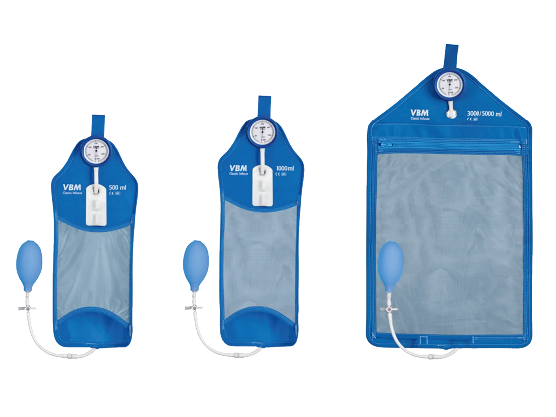 Classic Infusor – Druckinfusionsmanschette/ 1000 ml, wiederverwendbar / Mit Handgebläse, Dreiwegehahn und farbkodierter Druckanzeige / REF:58-02-100