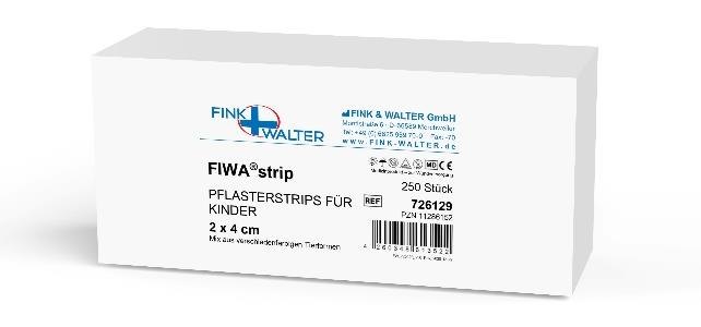 Fink & Walter FIWA®strip – Pflasterstrips für Kinder ca. 2x4cm, Mix aus verschiedenfarbigen Tierformen (Delfin, Schmetterling, Hase, Schildkröte, Katze), Pckg. à 250 Stück / 250 St. (REF 726129)