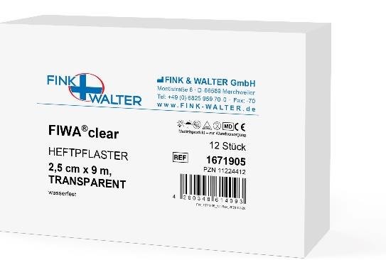 Fink & Walter FIWA®clear – Heftpflaster TRANSPARENT 2,5cm x 9m, wasserfest, Btl. à 6 Stück / 6 St. (REF 1671962) / PZN: 00517097