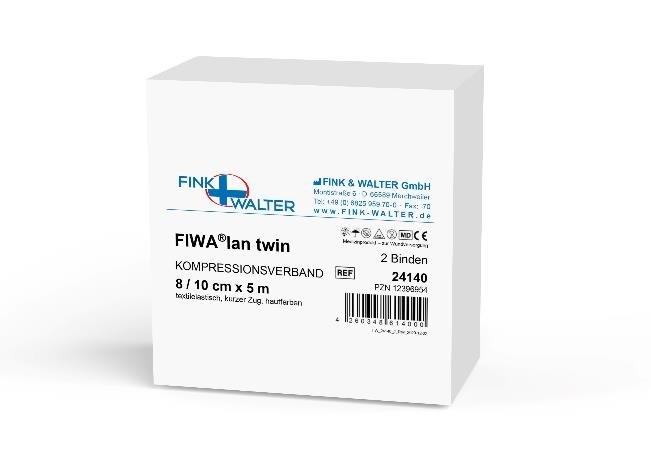 Fink & Walter FIWA®Ian twin – Kompressionsverband bestehend aus zwei Kurzzugbinden 8cm x 5m und 10cm x 5m, textilelastisch, kurzer Zug, hautfarben, Pckg. à 2 Binden / 2 St. (REF 24140) / PZN: 12396954