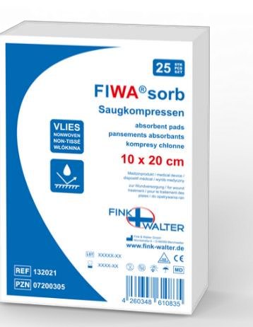Fink & Walter FIWA®sorb – Saugkompressen 10x20cm, mit einer Vliesumhüllung (Btl. à 25 Stück) / 25 St. (REF 132021) / PZN: 07200305