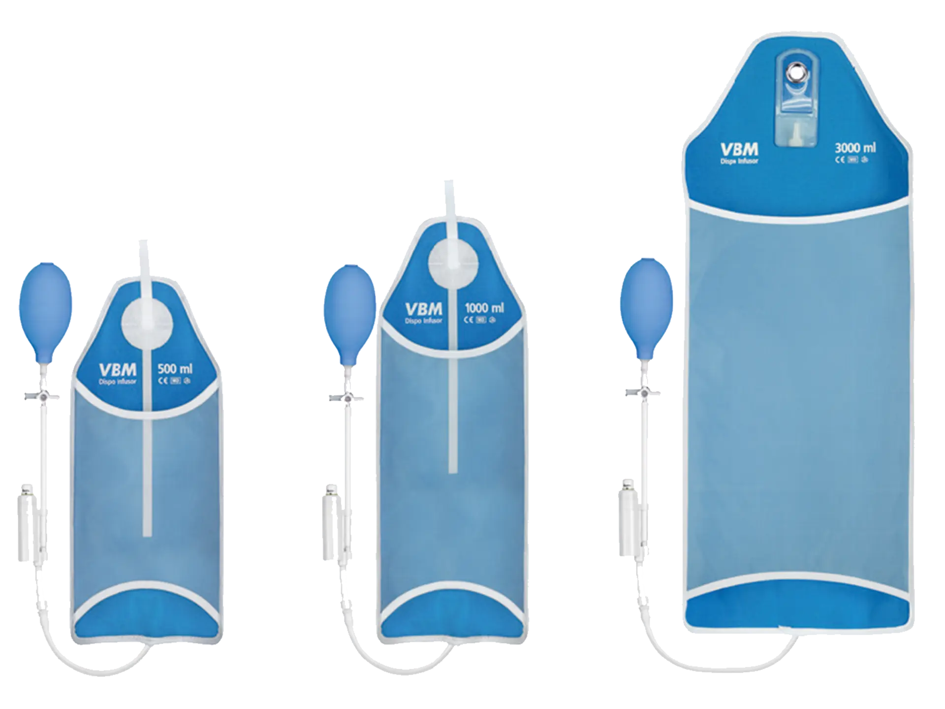 Dispo Infusor – Druckinfusionsmanschetten  / 500 ml, zum Einpatientengebrauch / 5 St. p.P. / Mit Handgebläse, Dreiwegehahn und farbkodierter Druckanzeige / REF: 56-02-050
